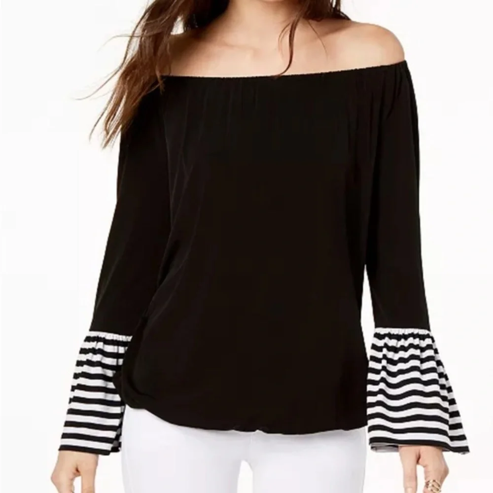 Michael Kors Black Off Shoulder with bell sleeve Top size L